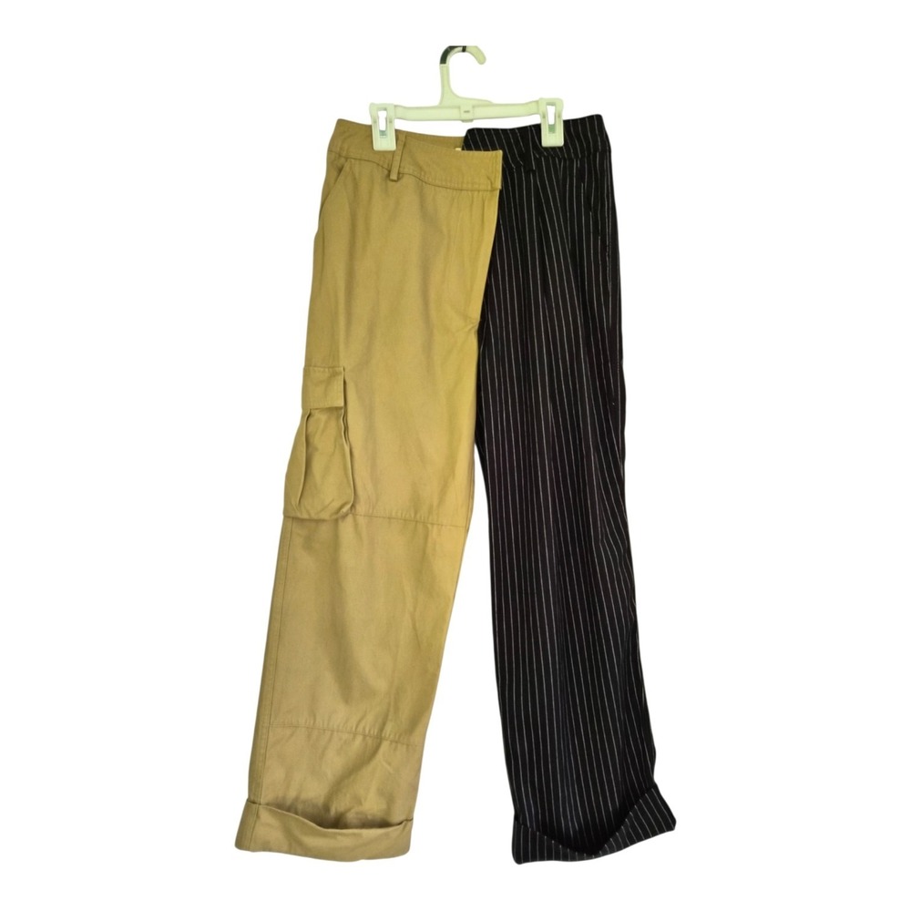 Choosy Size 4 Split Leg Cargo Pinstripe Pants Tan Black Y2K Wide Leg Utility